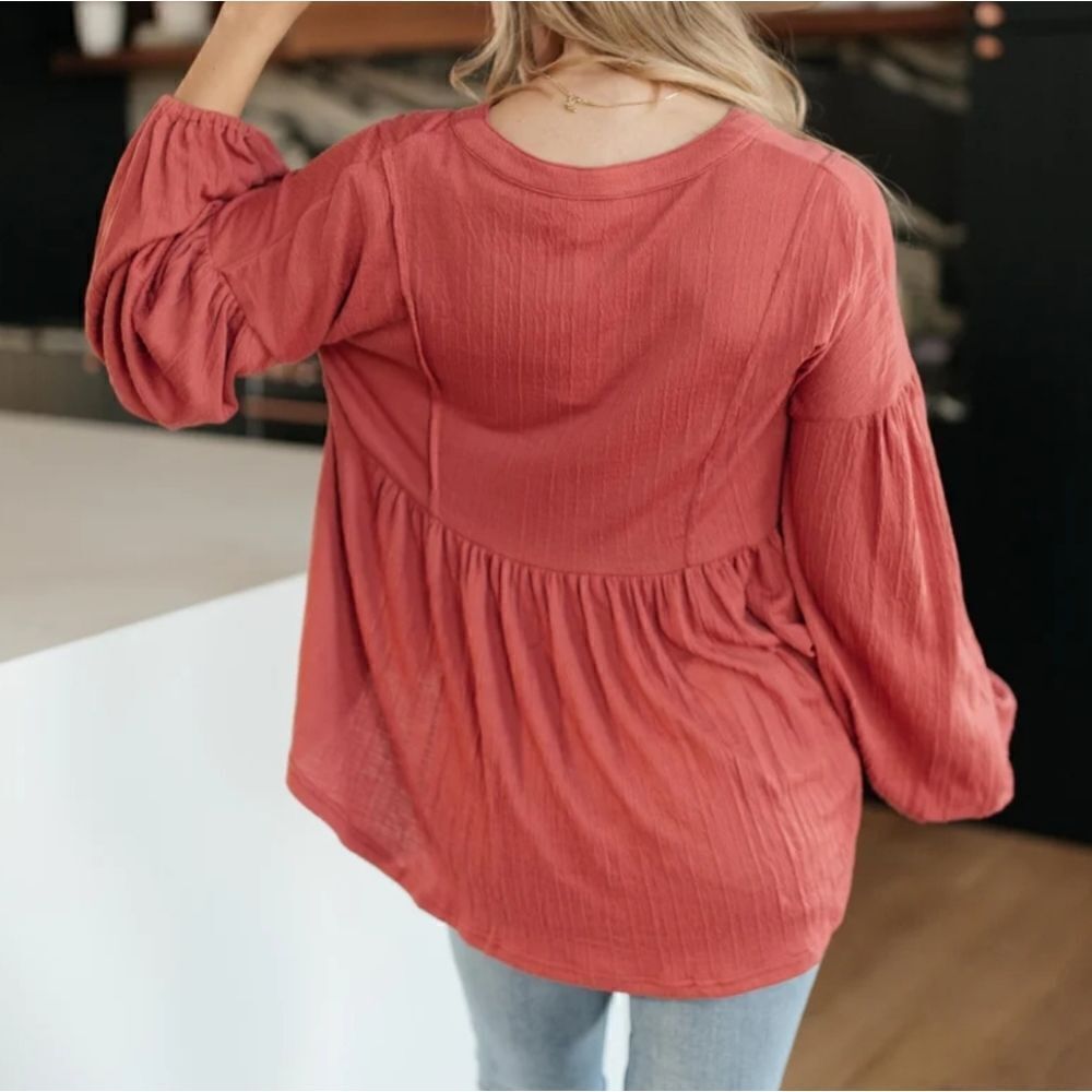 The Nines Women's Rust Babydoll Balloon Sleeve Blouse - Picture 5 of 16
